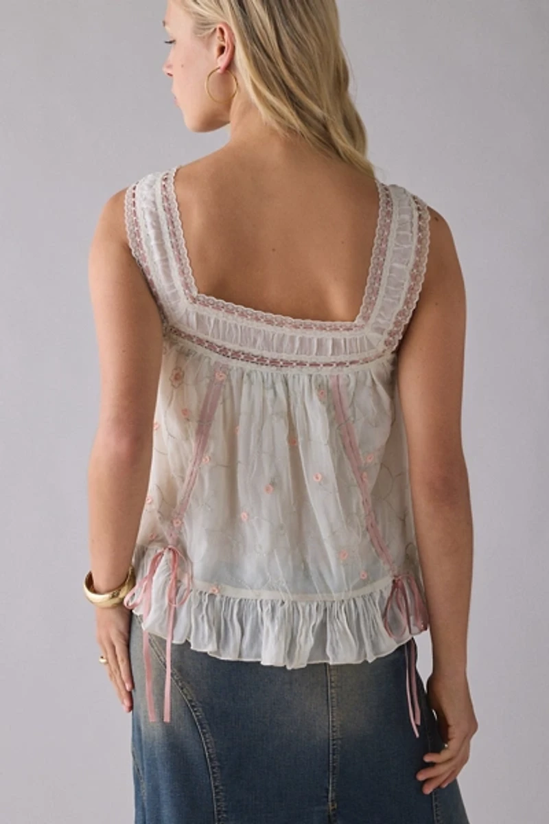 Kimchi Blue Colette Floral Embroidered Ruffle Flounce Cami