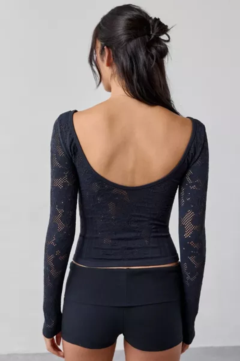 Out From Under Suraya Pointelle + Ribbed Seamless Knit Long Sleeve Top