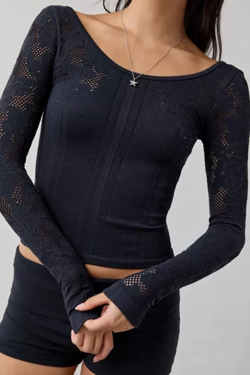 Out From Under Suraya Pointelle + Ribbed Seamless Knit Long Sleeve Top