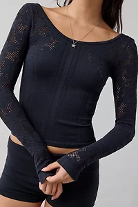 Out From Under Suraya Pointelle + Ribbed Seamless Knit Long Sleeve Top