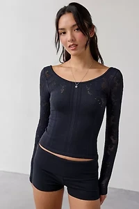 Out From Under Suraya Pointelle + Ribbed Seamless Knit Long Sleeve Top