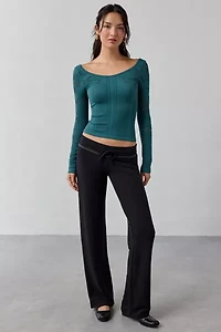 Out From Under Suraya Pointelle + Ribbed Seamless Knit Long Sleeve Top