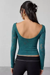 Out From Under Suraya Pointelle + Ribbed Seamless Knit Long Sleeve Top