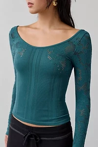 Out From Under Suraya Pointelle + Ribbed Seamless Knit Long Sleeve Top