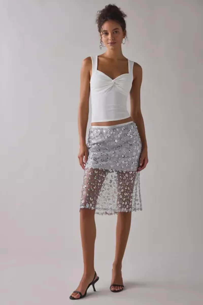 UO Crystal Semi-Sheer Sequin Midi Skirt