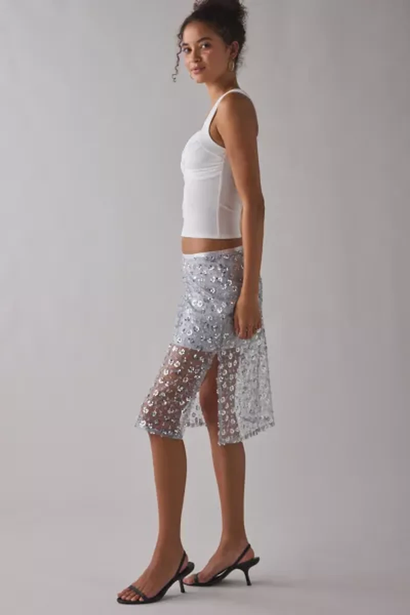 UO Crystal Semi-Sheer Sequin Midi Skirt