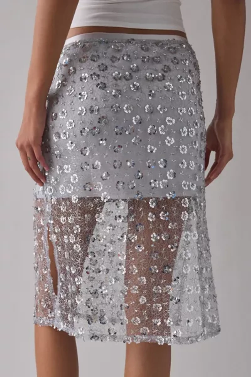 UO Crystal Semi-Sheer Sequin Midi Skirt