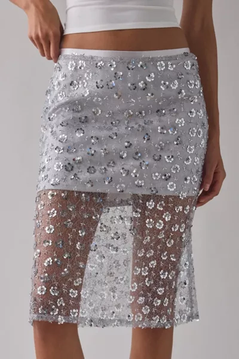 UO Crystal Semi-Sheer Sequin Midi Skirt