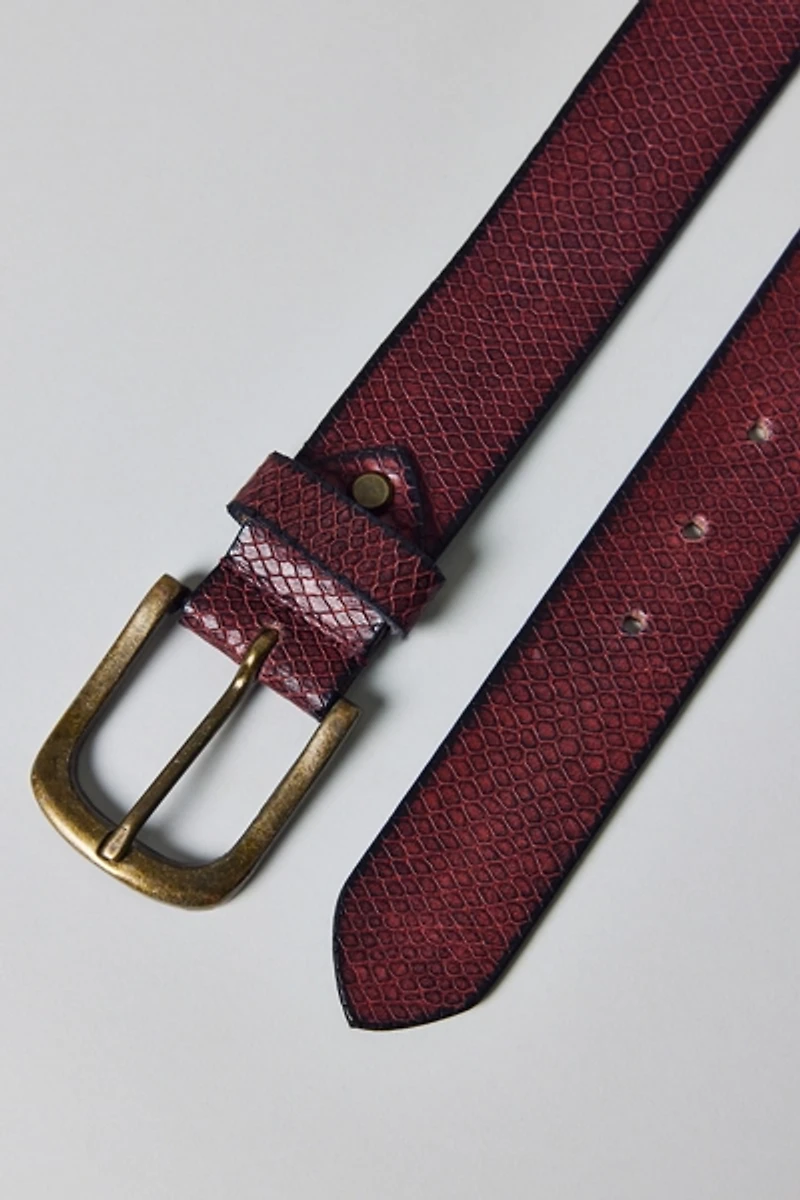 Snakeskin-Embossed Leather Belt