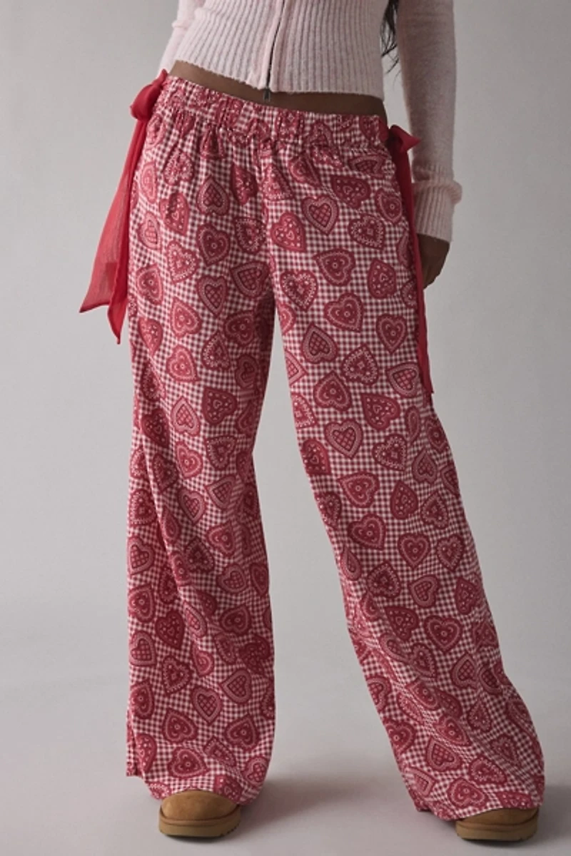 Out From Under Eat Your Heart Side-Tie Bow PJ Pants