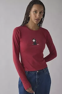 Kewpie Halloween Cat Graphic Long Sleeve Slim Tee