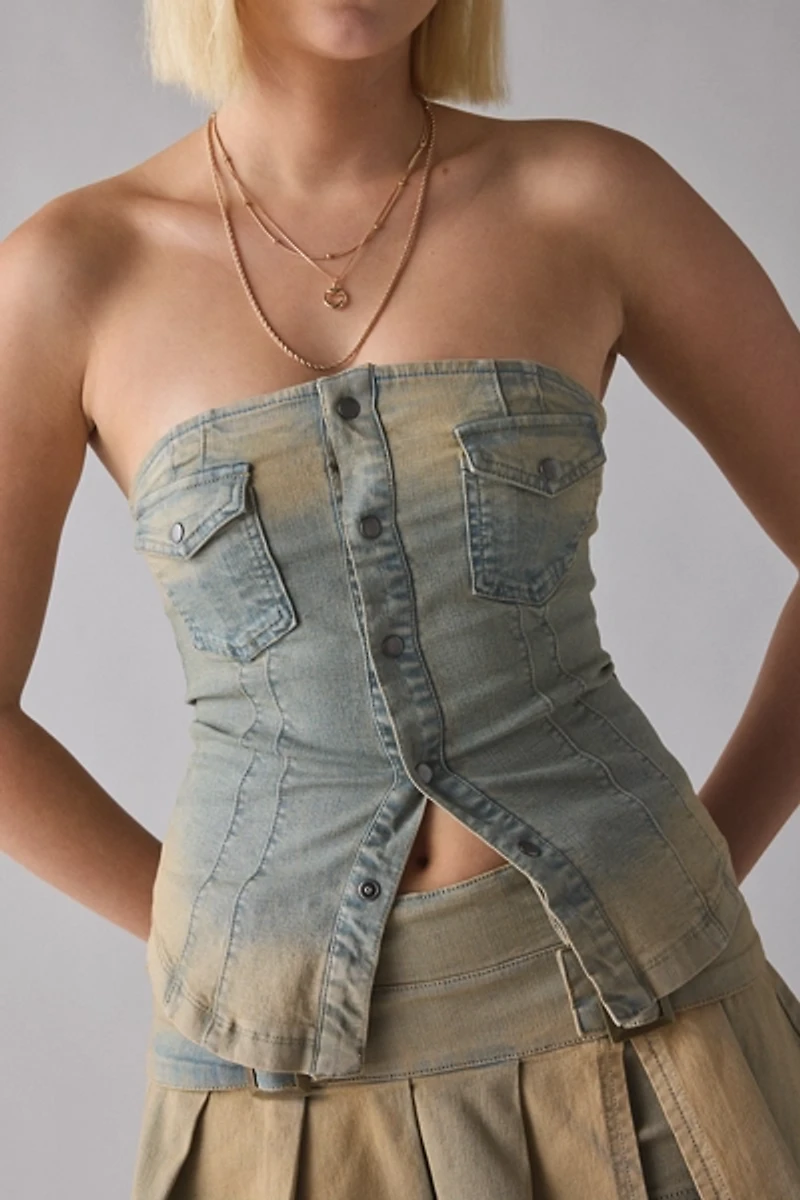 UO Riley Strapless Seamed Denim Tube Top