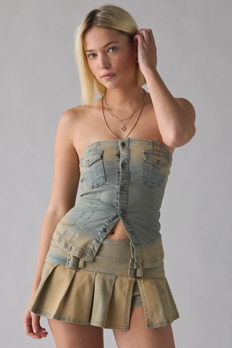 UO Riley Strapless Seamed Denim Tube Top