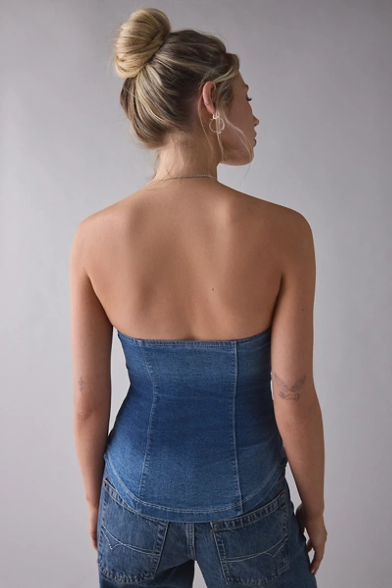 UO Riley Strapless Seamed Denim Tube Top
