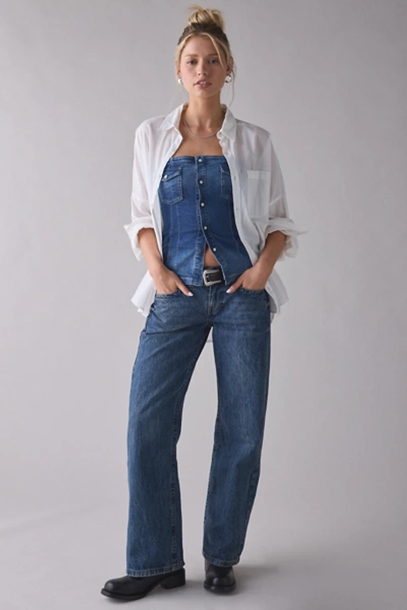UO Riley Strapless Seamed Denim Tube Top