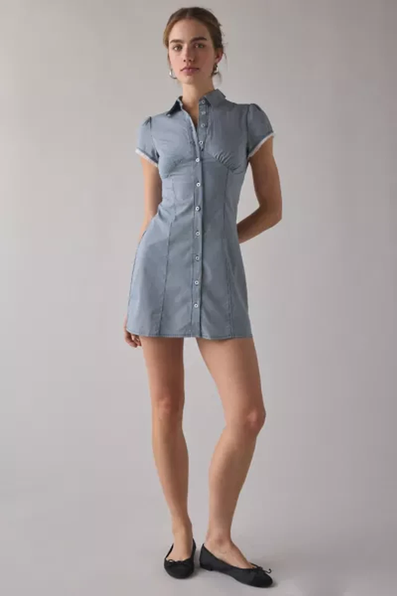 Kimchi Blue On My Mind Tailored Short Sleeve Shirt Mini Dress