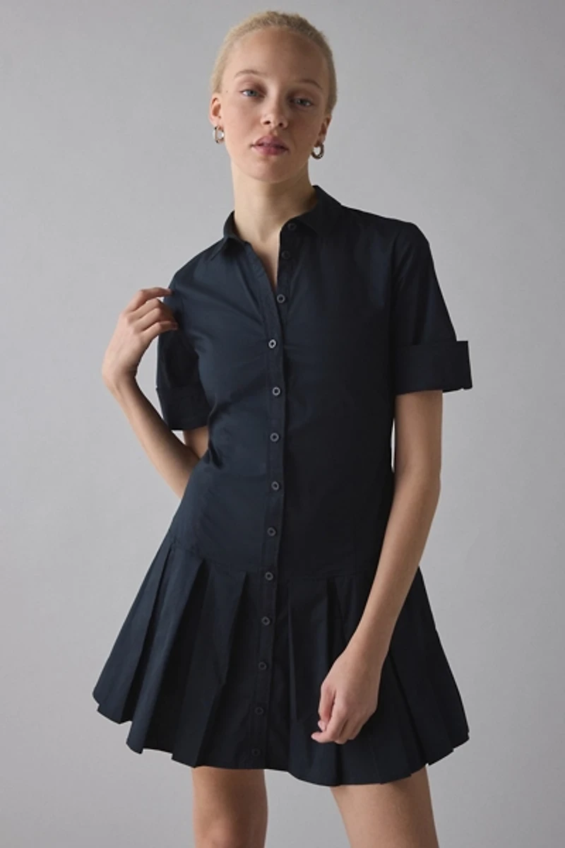 BDG Special Treatment Drop Waist Short Sleeve Shirt Mini Dress