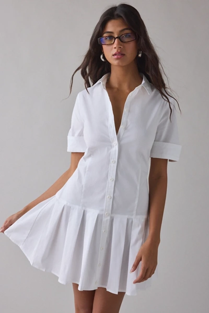 BDG Special Treatment Drop Waist Short Sleeve Shirt Mini Dress