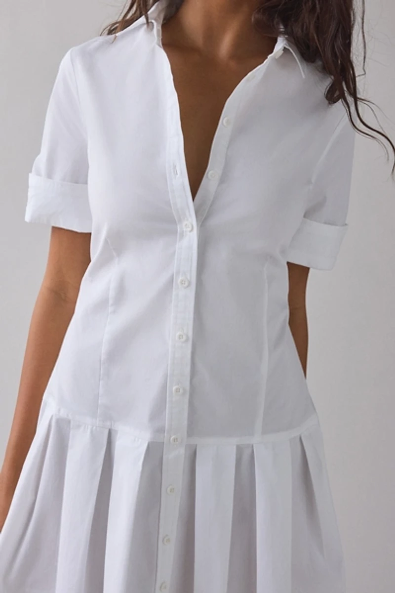 BDG Special Treatment Drop Waist Short Sleeve Shirt Mini Dress