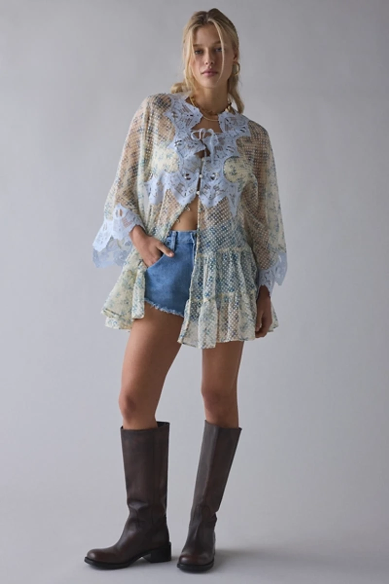 Kimchi Blue Waiting For You Sheer Long Sleeve Mini Dress