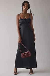 UO Tied With A Bow Lace + Ribbon Trim Satin Slip Maxi Dress