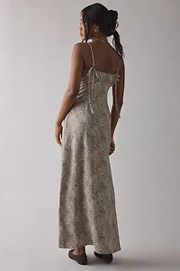 UO Tied With A Bow Lace + Ribbon Trim Satin Slip Maxi Dress