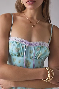 UO Tied With A Bow Lace + Ribbon Trim Satin Slip Maxi Dress