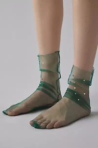 Multi-Color Rhinestone Sheer Tulle Sock