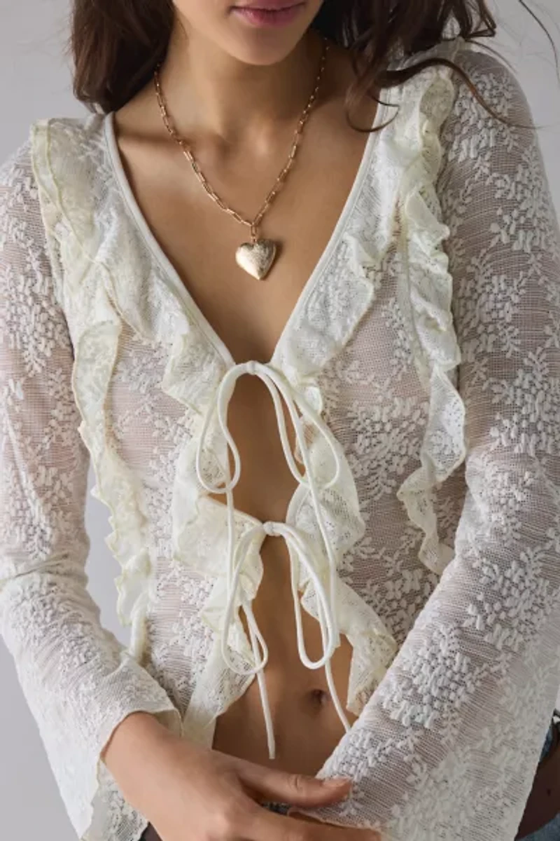 Kiss The Sky Lola Sheer Lace Tie-Front Ruffle Top