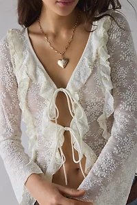 Kiss The Sky Lola Sheer Lace Tie-Front Ruffle Top