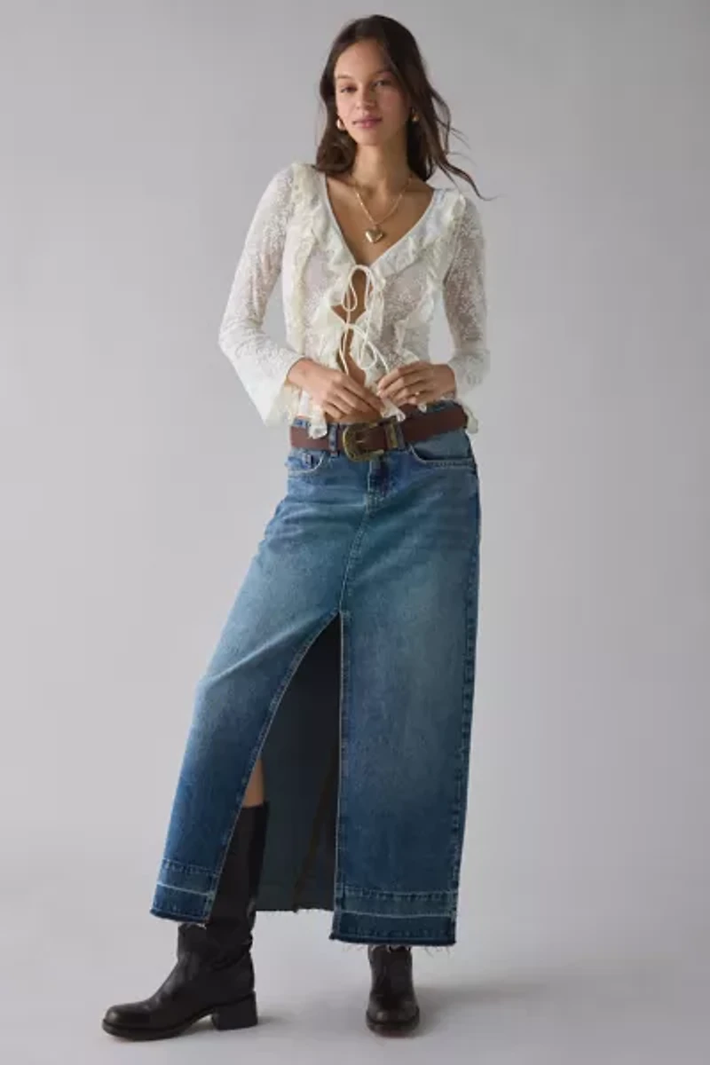 Kiss The Sky Lola Sheer Lace Tie-Front Ruffle Top