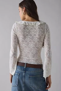 Kiss The Sky Lola Sheer Lace Tie-Front Ruffle Top