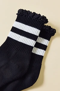 Lace-Trim Striped Athletic Sock
