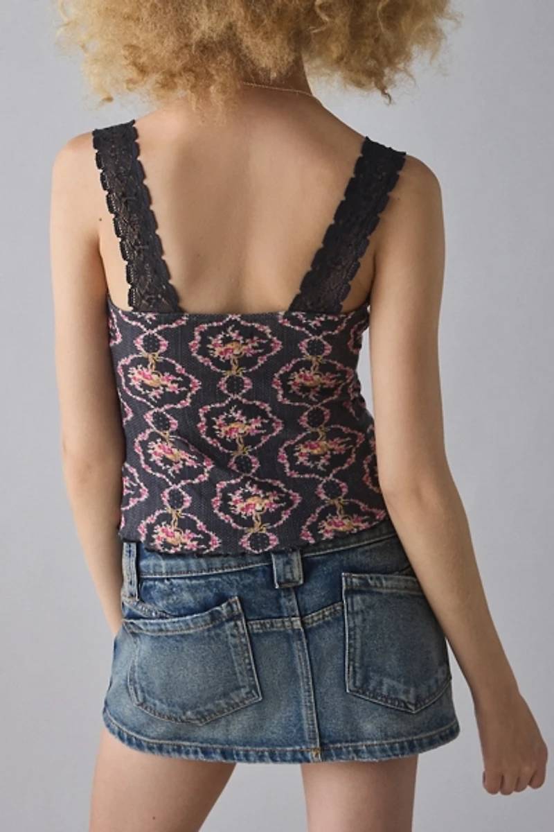 Kimchi Blue Callie Cinch-Front Lace Trim Tank Top