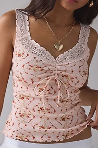 Kimchi Blue Callie Cinch-Front Lace Trim Tank Top