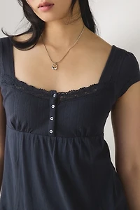 BDG Sawyer Lace Trim Short Sleeve Babydoll Top