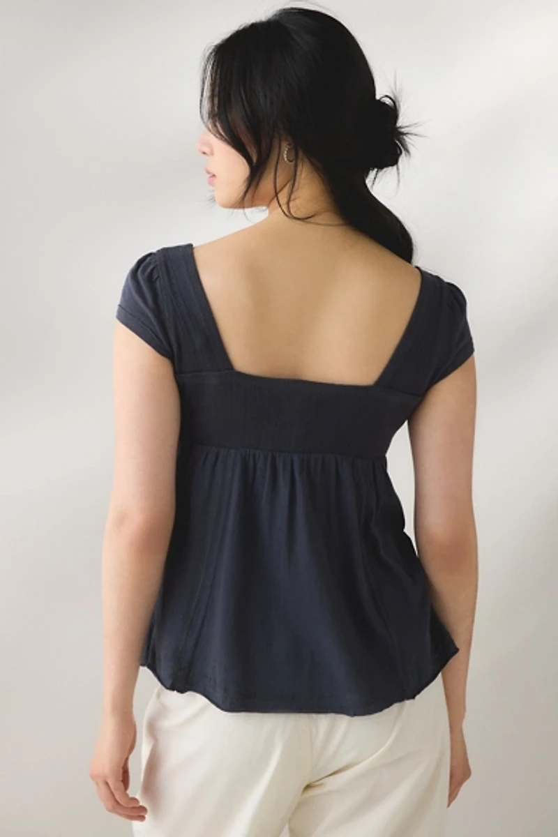 BDG Sawyer Lace Trim Short Sleeve Babydoll Top