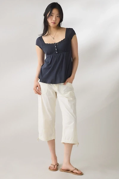 BDG Sawyer Lace Trim Short Sleeve Babydoll Top