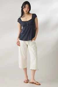 BDG Sawyer Lace Trim Short Sleeve Babydoll Top