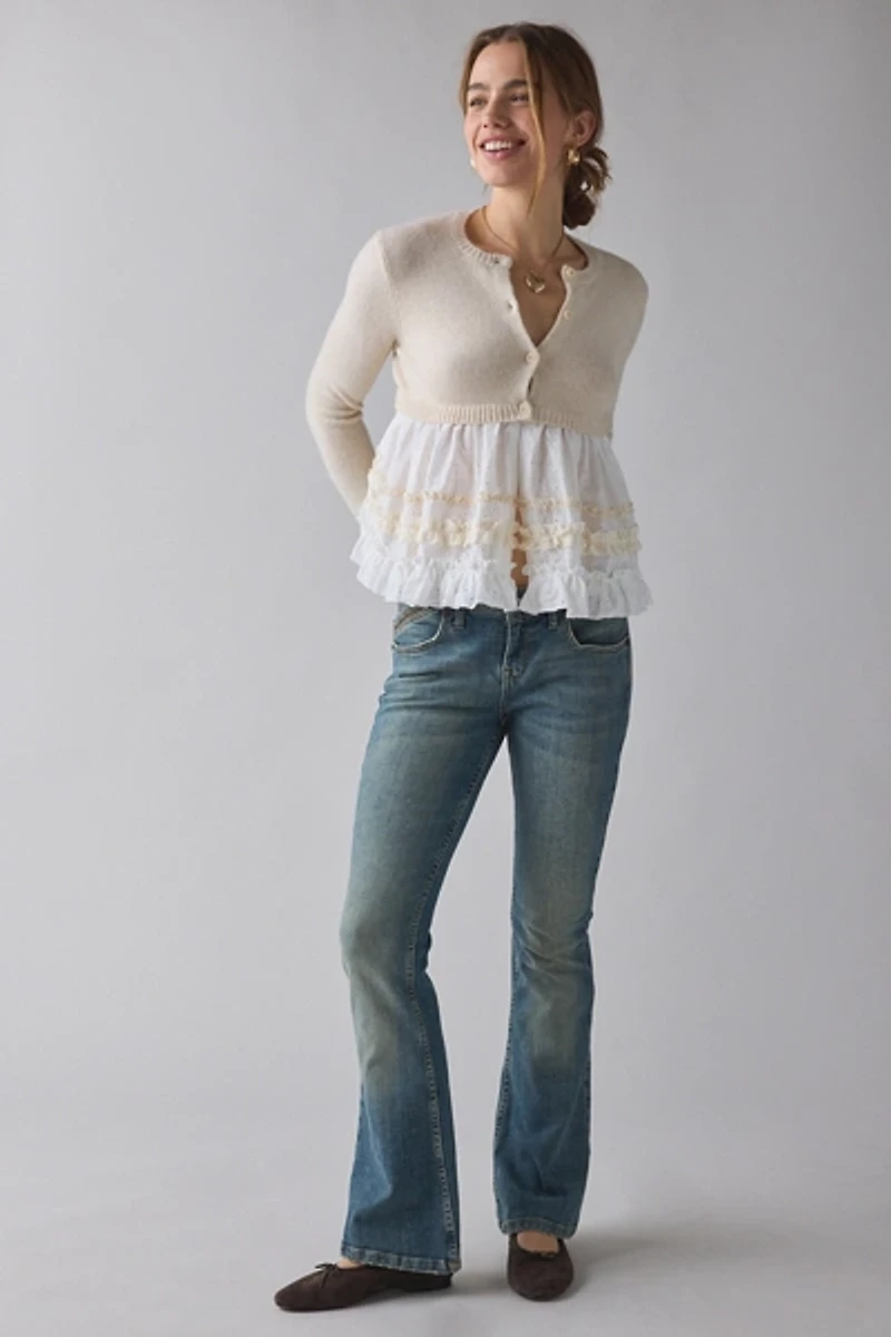 Kimchi Blue Monical Mixed Media Ruffle Peplum Cardigan