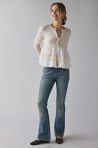 Kimchi Blue Monical Mixed Media Ruffle Peplum Cardigan