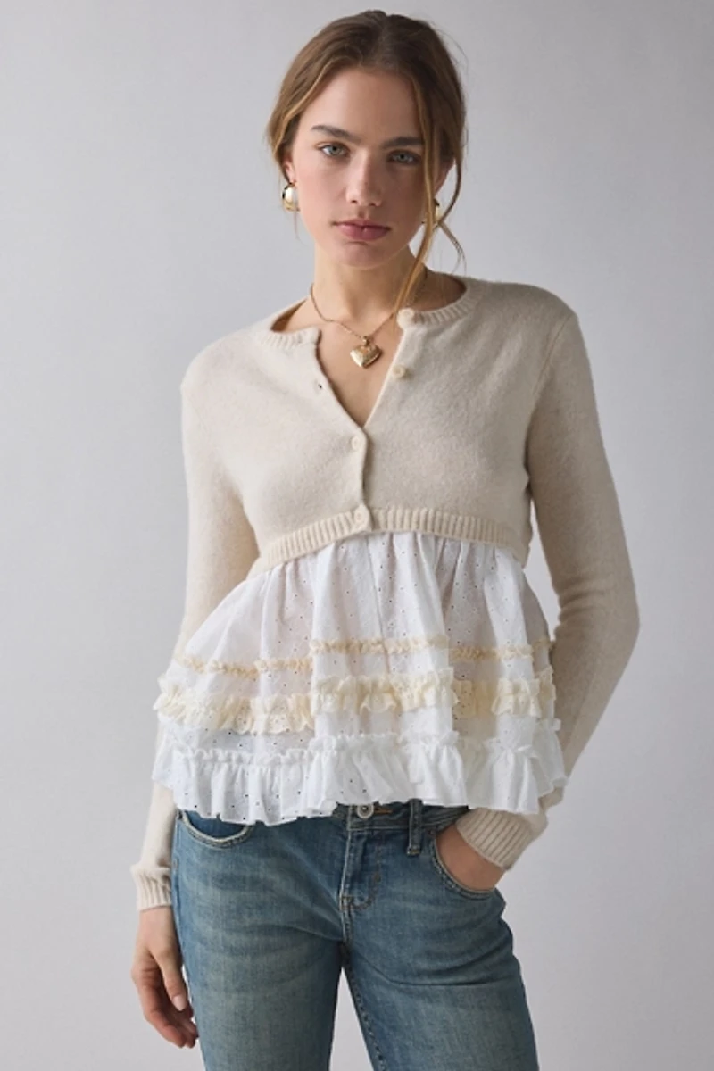 Kimchi Blue Monical Mixed Media Ruffle Peplum Cardigan