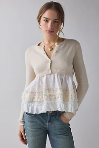 Kimchi Blue Monical Mixed Media Ruffle Peplum Cardigan