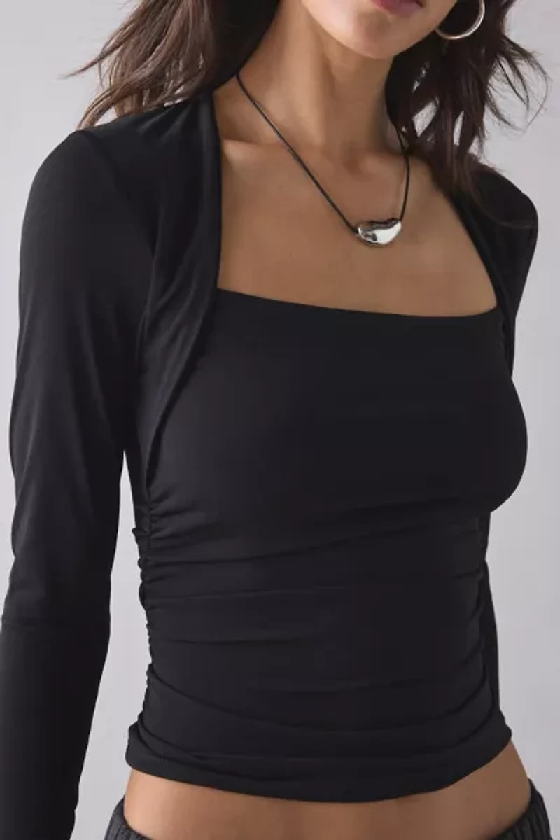 UO Claire Cropped Long Sleeve Shrug Top