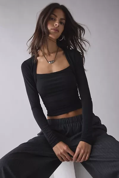 UO Claire Cropped Long Sleeve Shrug Top