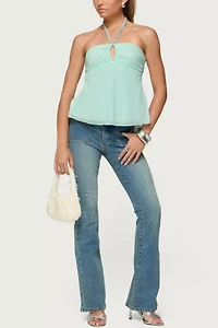 Edikted Sequin Chiffon Keyhole Halter Top