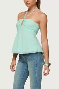 Edikted Sequin Chiffon Keyhole Halter Top