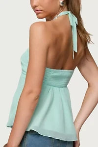 Edikted Sequin Chiffon Keyhole Halter Top