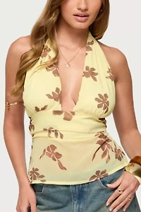 Edikted Hannah Floral Chiffon Halter Top