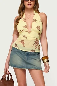 Edikted Hannah Floral Chiffon Halter Top